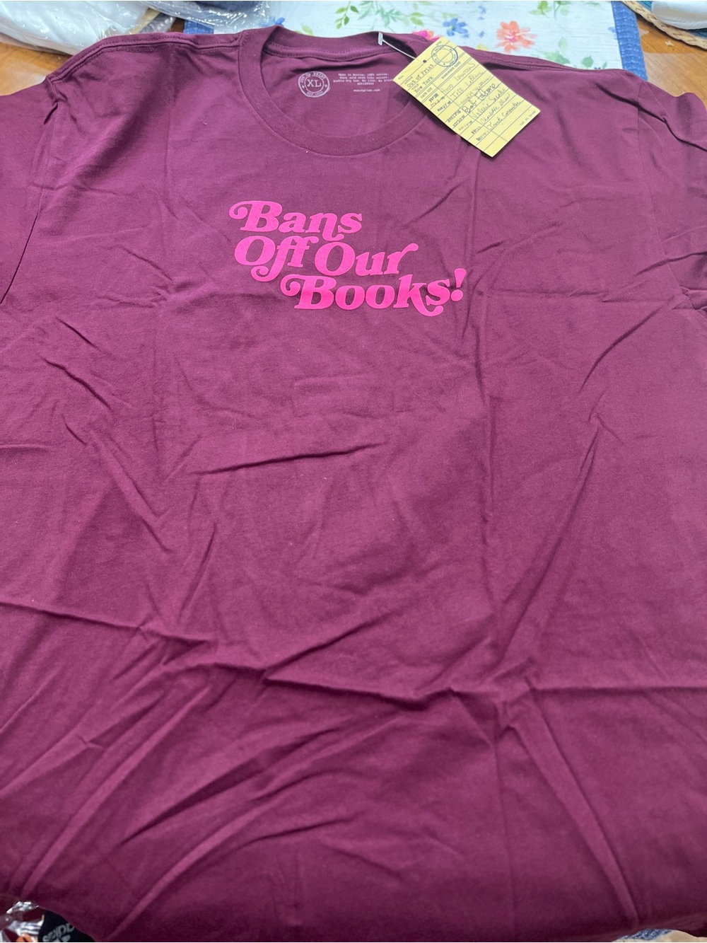 Out of Print Maroon Tee with Pink Graphic